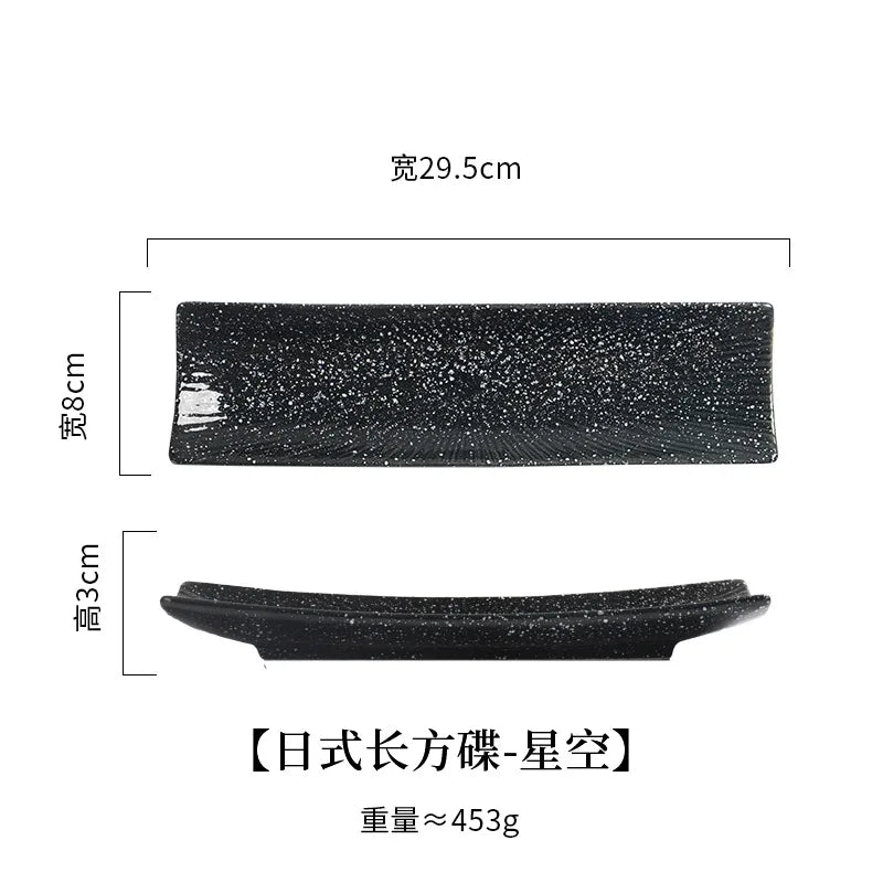 border sushi  Japanese ceramic tableware, Western cuisine ,creative autumn knife fish  boat shaped vegetable  rectangular plates